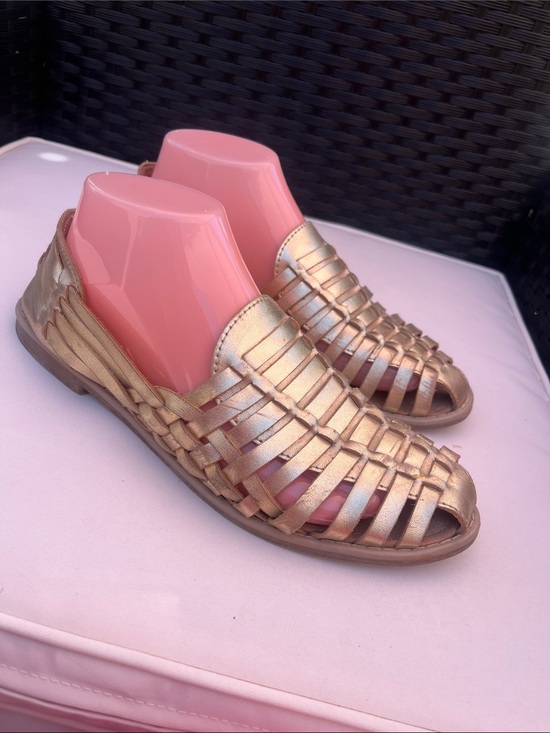 Shoes - Women's Metallic Gold Woven Huarache Sandals